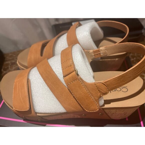nwt in box corkys brown leather wedge heel sandals - Picture 5 of 7